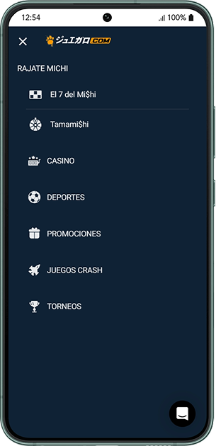 Pantalla de la página menu de la app Juegalo